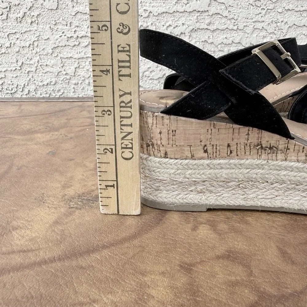 Fergalicious Pounce Black Espadrille Platform Wedge Sandals Womens Size 9M
